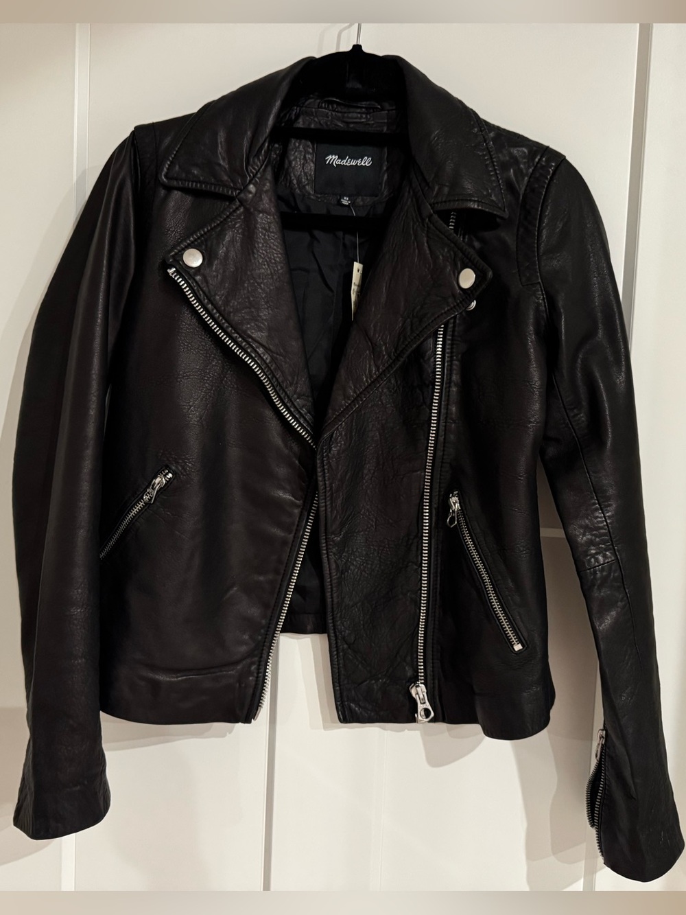 Madewell The Washed Leather Motorcycle Jacket in True Black XS